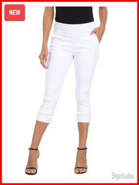 Mid Rise Stretchy Pull On Capri Pants with Pockets Casual Office